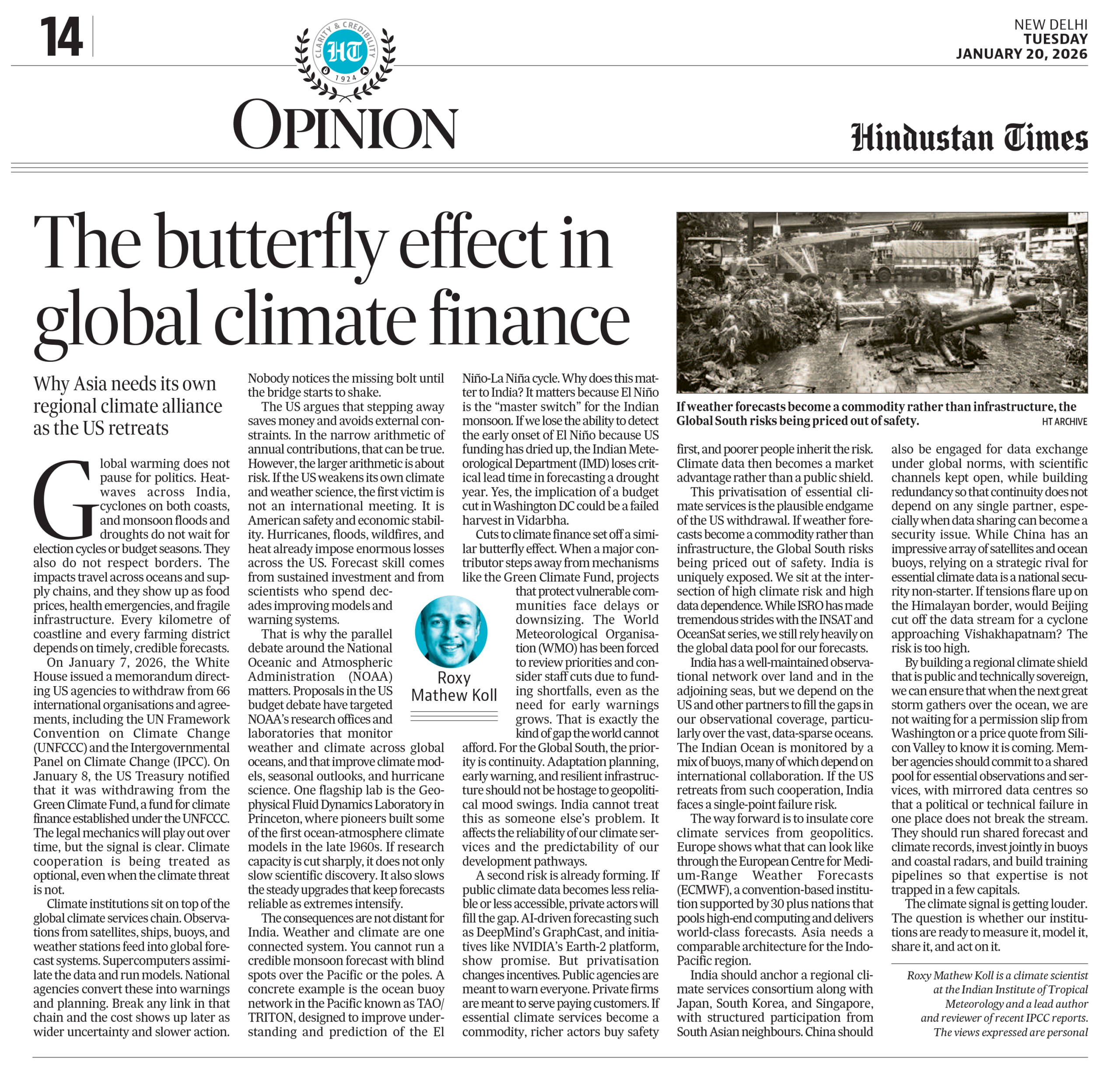 Climate Alliance for the Indo-Pacific and South Asia. Op-Ed in Hindustan Times by Roxy Mathew Koll. 20Jan2026