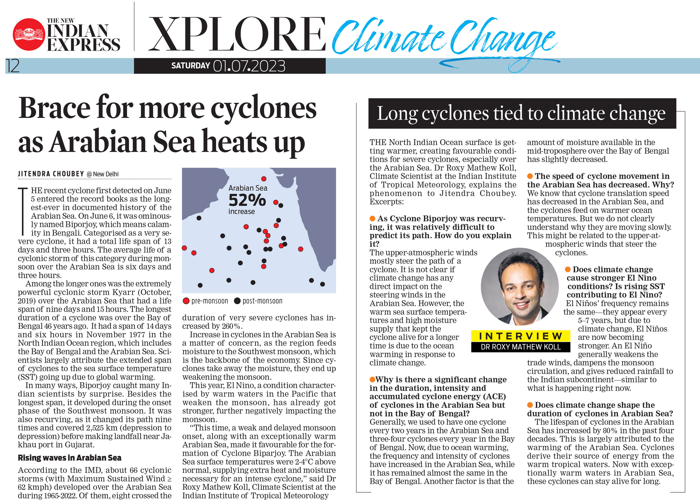 The New Indian Express Interview with Roxy Mathew Koll on Arabian Sea Cyclones and Climate Change