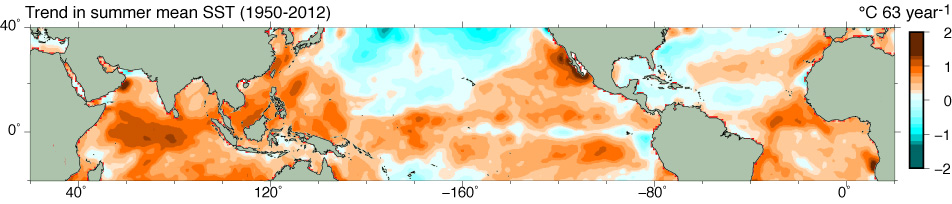 Global summer mean Sea Surface Temperature Trends