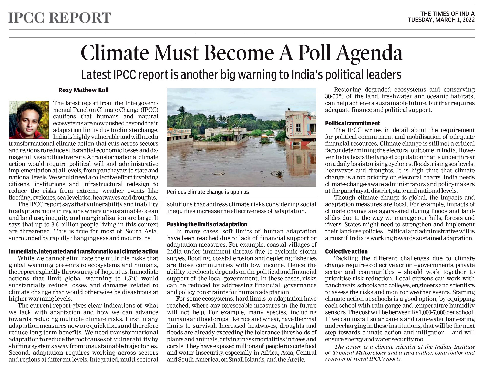 Climate must become a poll agenda. IPCC Sixth Assessment Report Editorial Times of India News