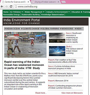 CSE India Environmental Portal highlight on Indian Ocean warming and a weakening monsoon